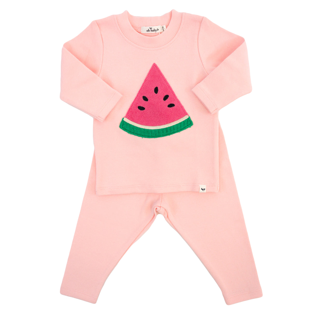 oh baby! Two Piece Set - Watermelon Applique - Pale Pink