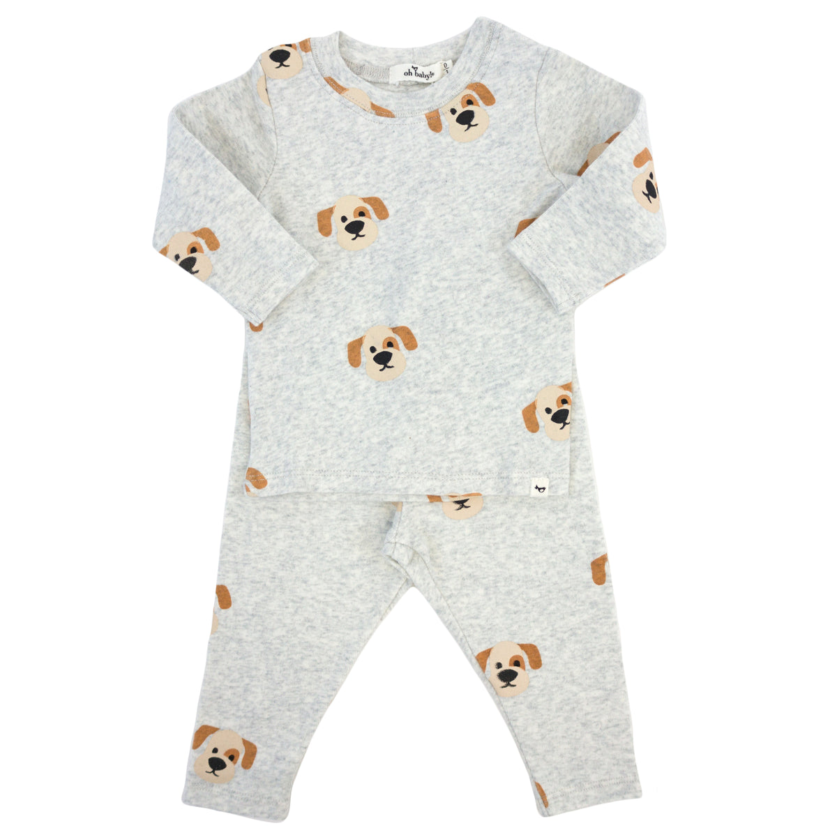 oh baby! Two Piece Set - Puppy Face Print - Heather Gray