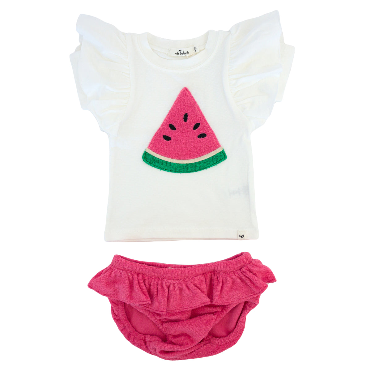 oh baby! Butterfly Short Sleeve Tee with Terry Tushie - Watermelon Applique - Watermelon