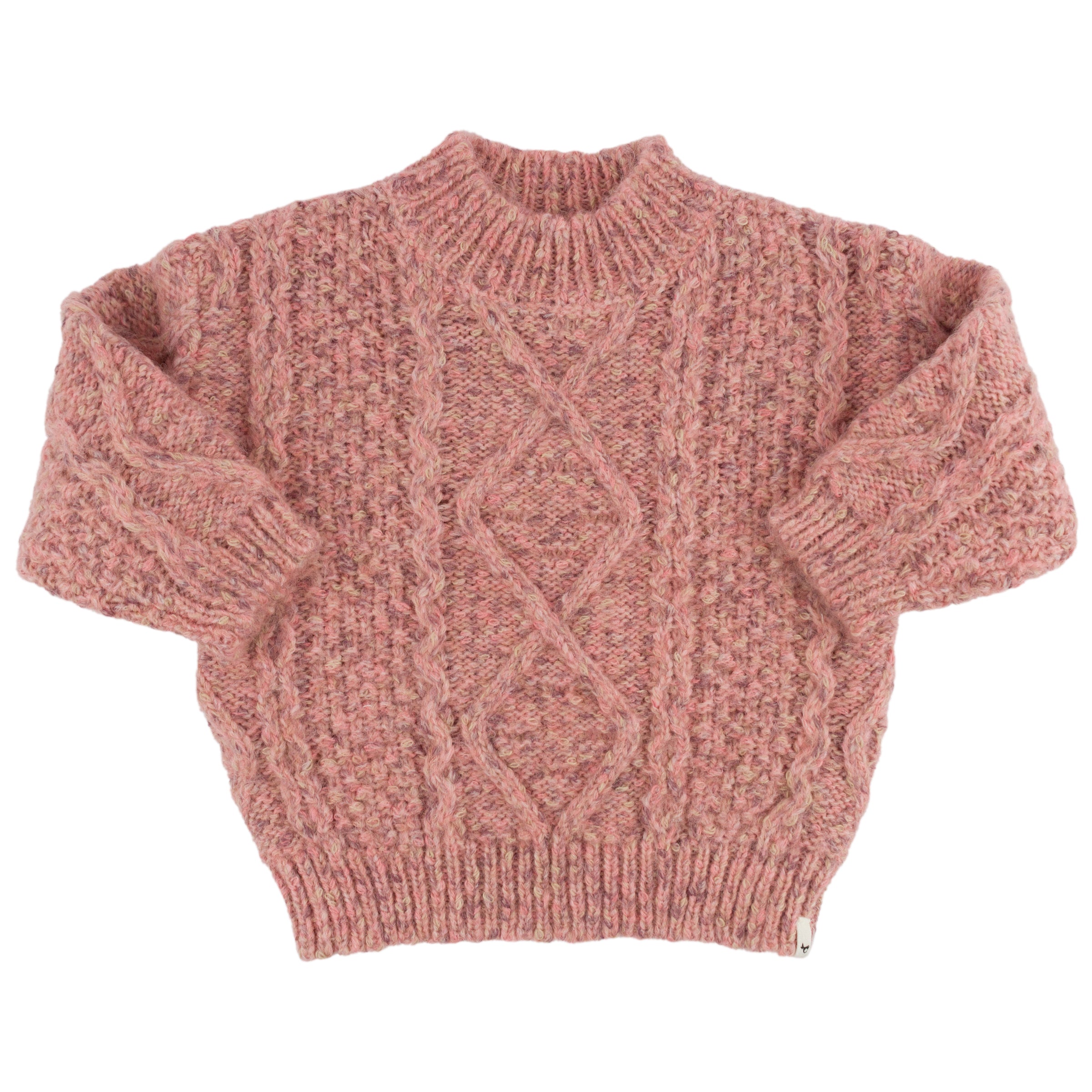 oh baby! Fleck Diamond Cable Grandpa Knitted Pullover Sweater - Pink