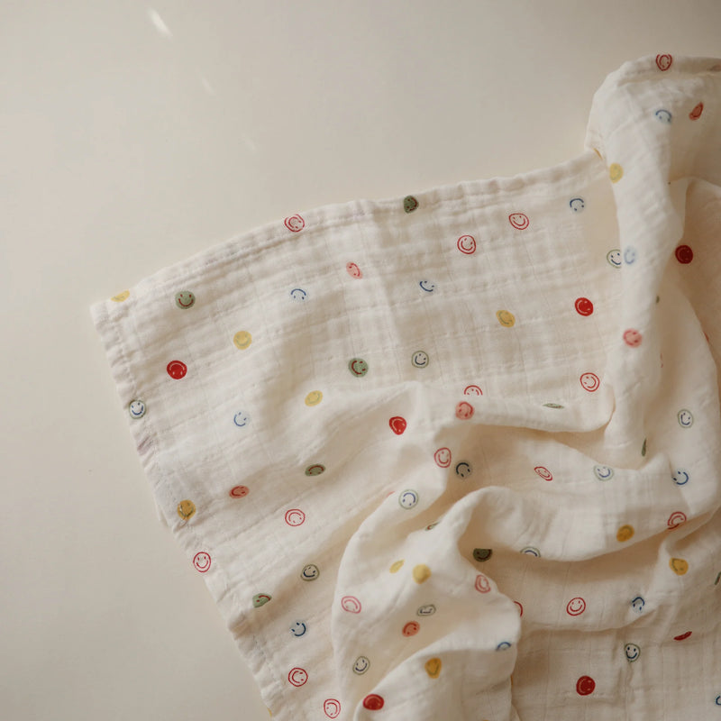 Muslin Swaddle Blanket Organic Cotton - Smiley Face