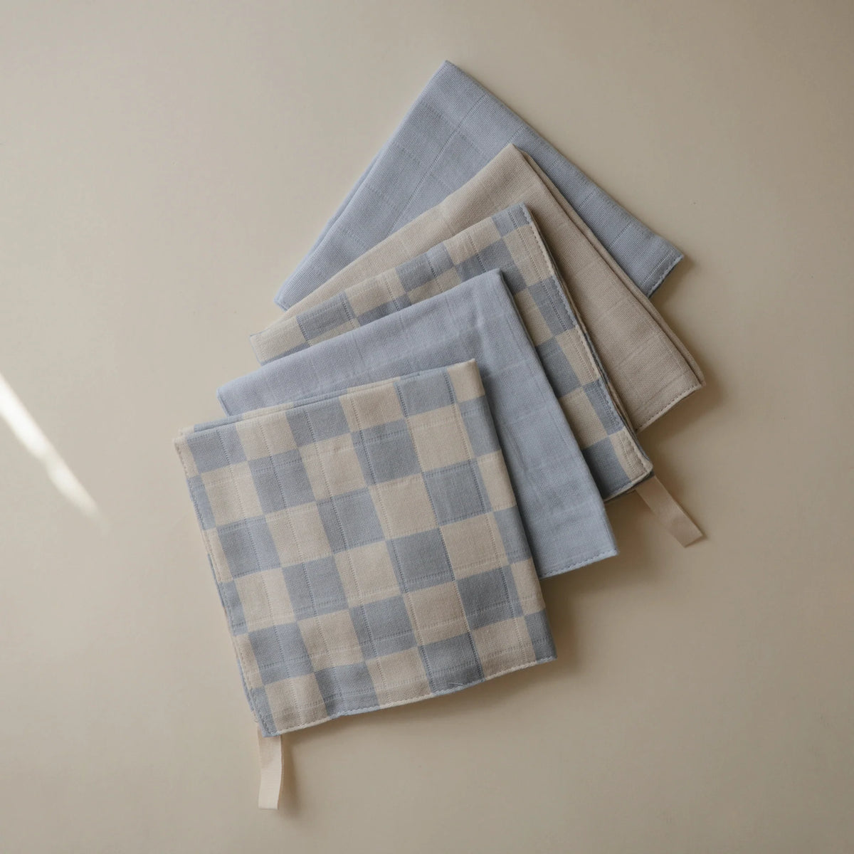 Mushie Muslin Cotton Washcloth 5-Pack - Blue Check