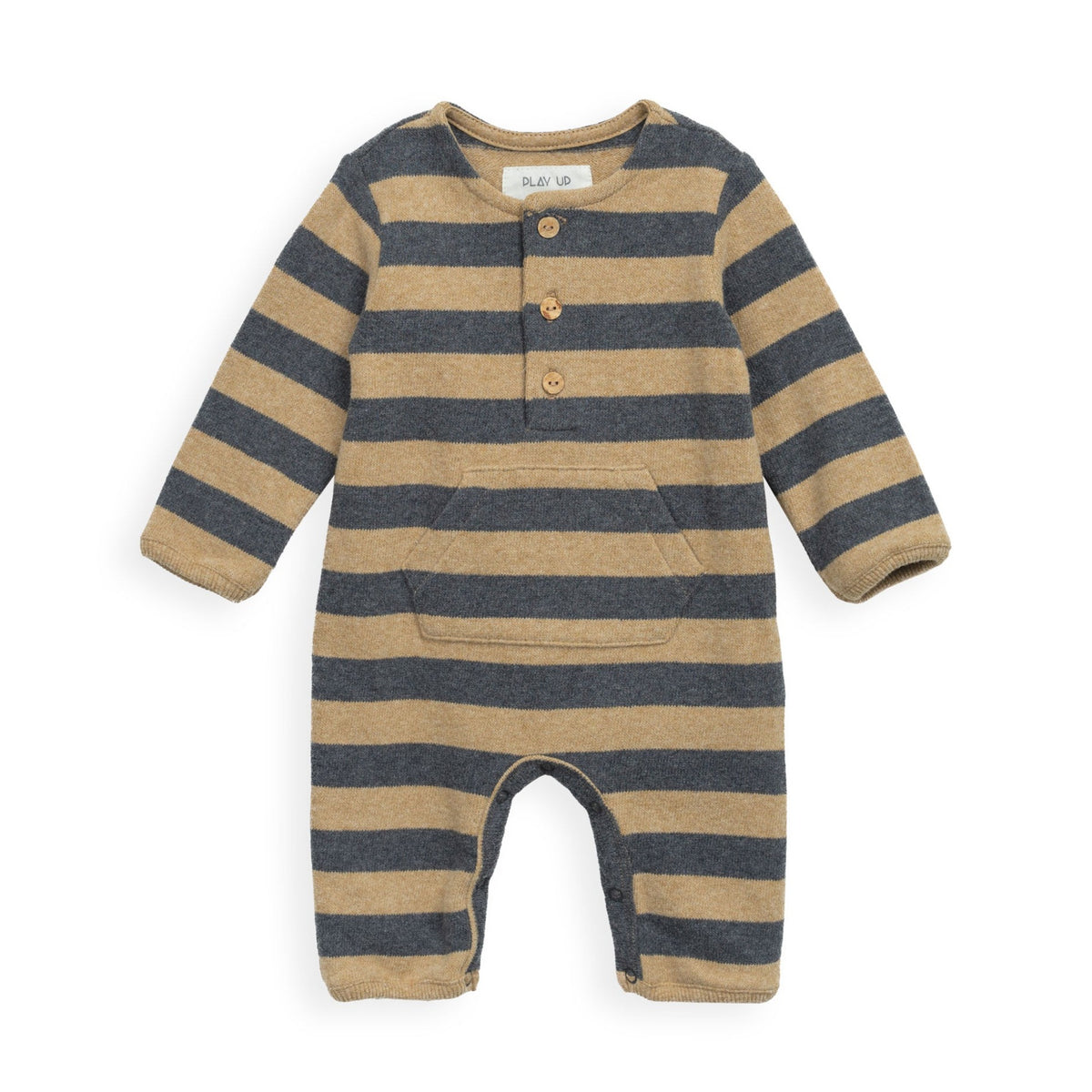Play Up Striped Jersey Jumpsuit with Kangaroo Pocket - Nature
