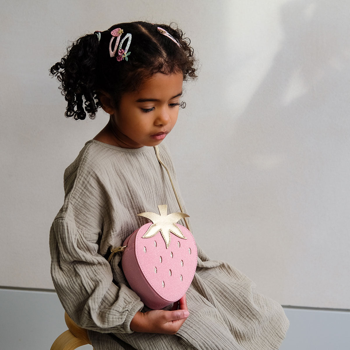 Summer Fruit Clic Clac Hair Clips - Lifestyle - with Strawberry Bag