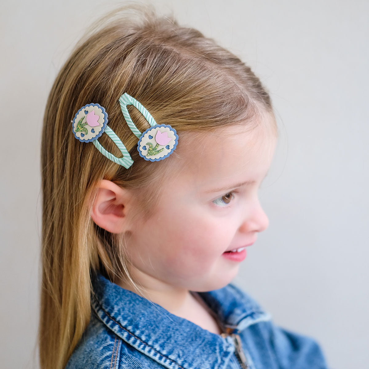 Striped Framed Tulip Clic Clacs Hair Clips - Lifestyle-Side-View