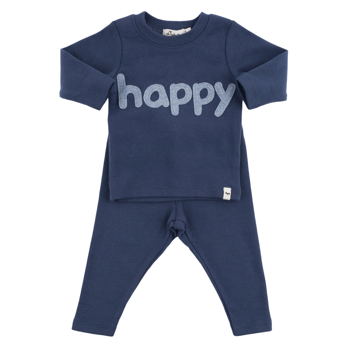 oh baby! Two Piece Set - Fog "happy" Applique - Denim