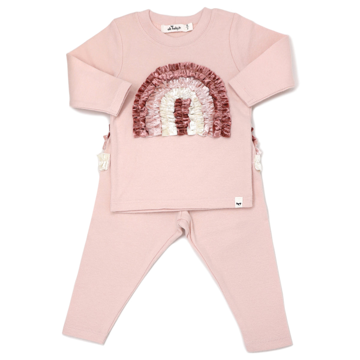 oh baby! Two Piece Set - Velvet Ruffle Rainbow Multi Color - Pale Pink