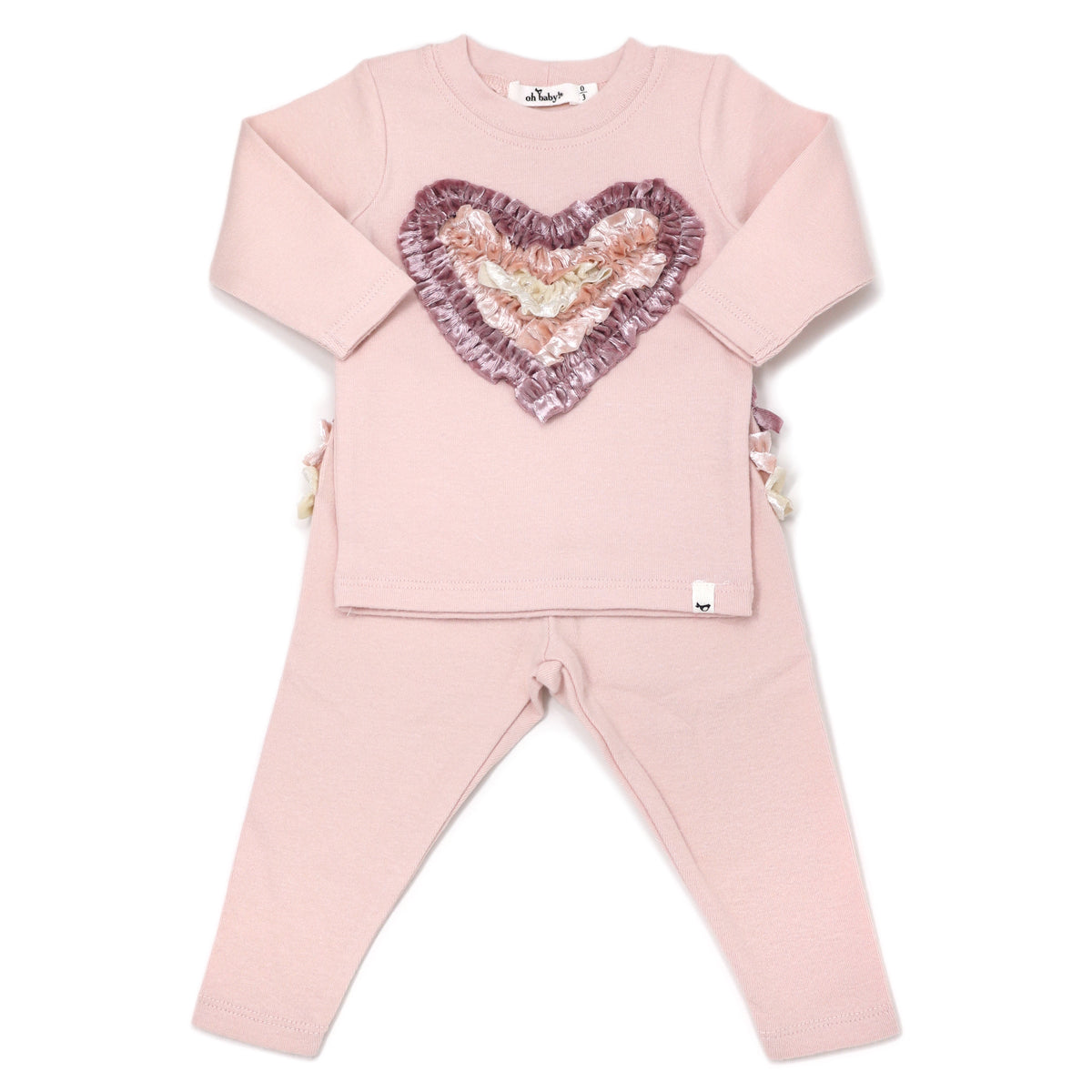 oh baby! Two Piece Set - Velvet Ruffle Heart Multi Color - Pale Pink