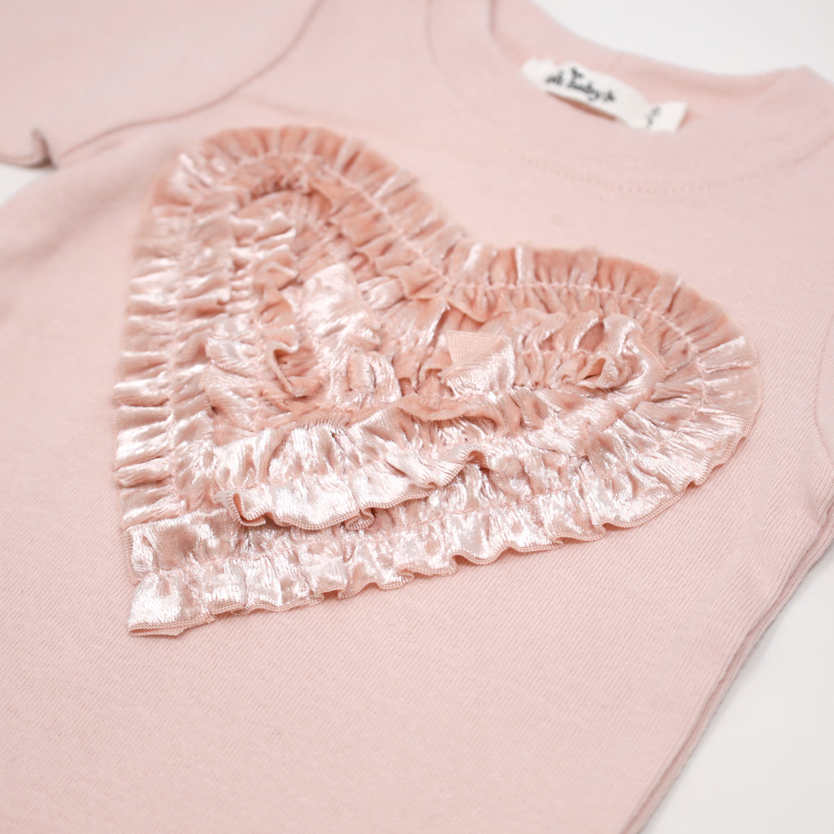 oh baby! Two Piece Set - Velvet Ruffle Heart Pink - Pale Pink
