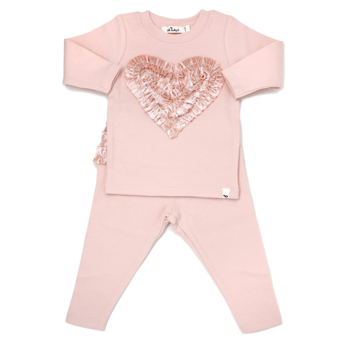oh baby! Two Piece Set - Velvet Ruffle Heart Pink - Pale Pink