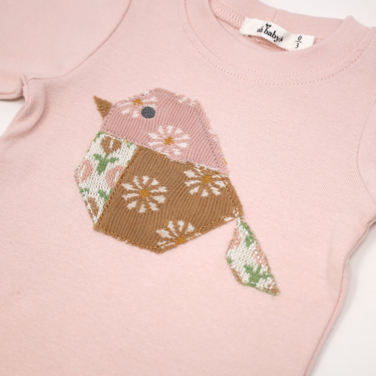 oh baby! Long Sleeve Two Piece Set - Quilted Bird Applique - Pale Pink