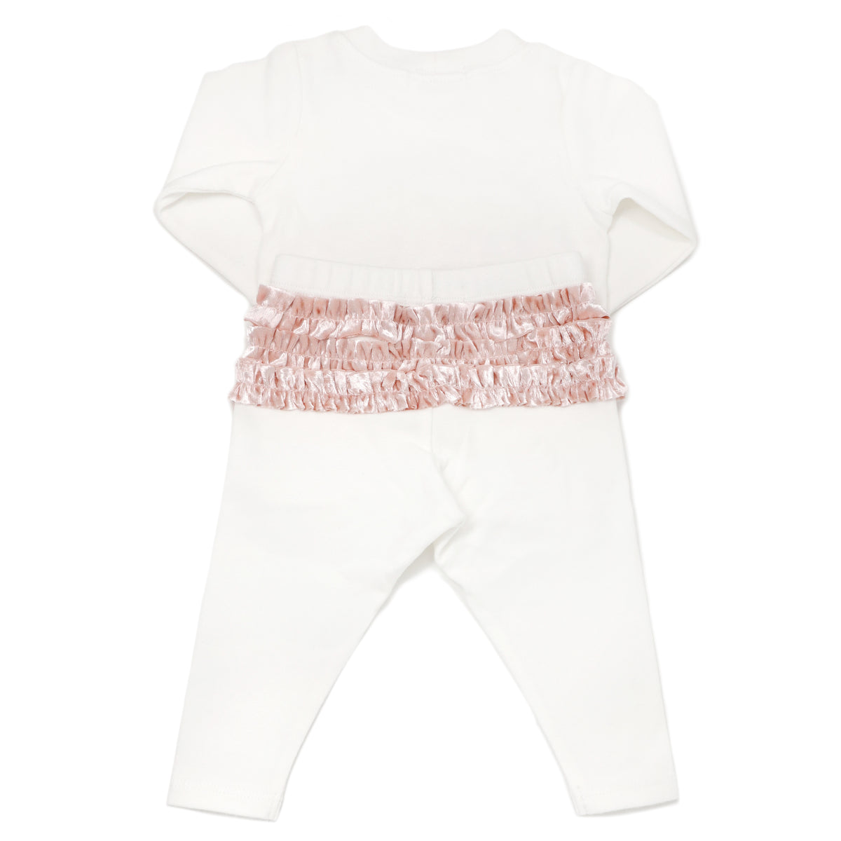 oh baby! Long Sleeve Two Piece Set - Velvet Ruffle Bow Pink with Ruffle Bottom - Cream