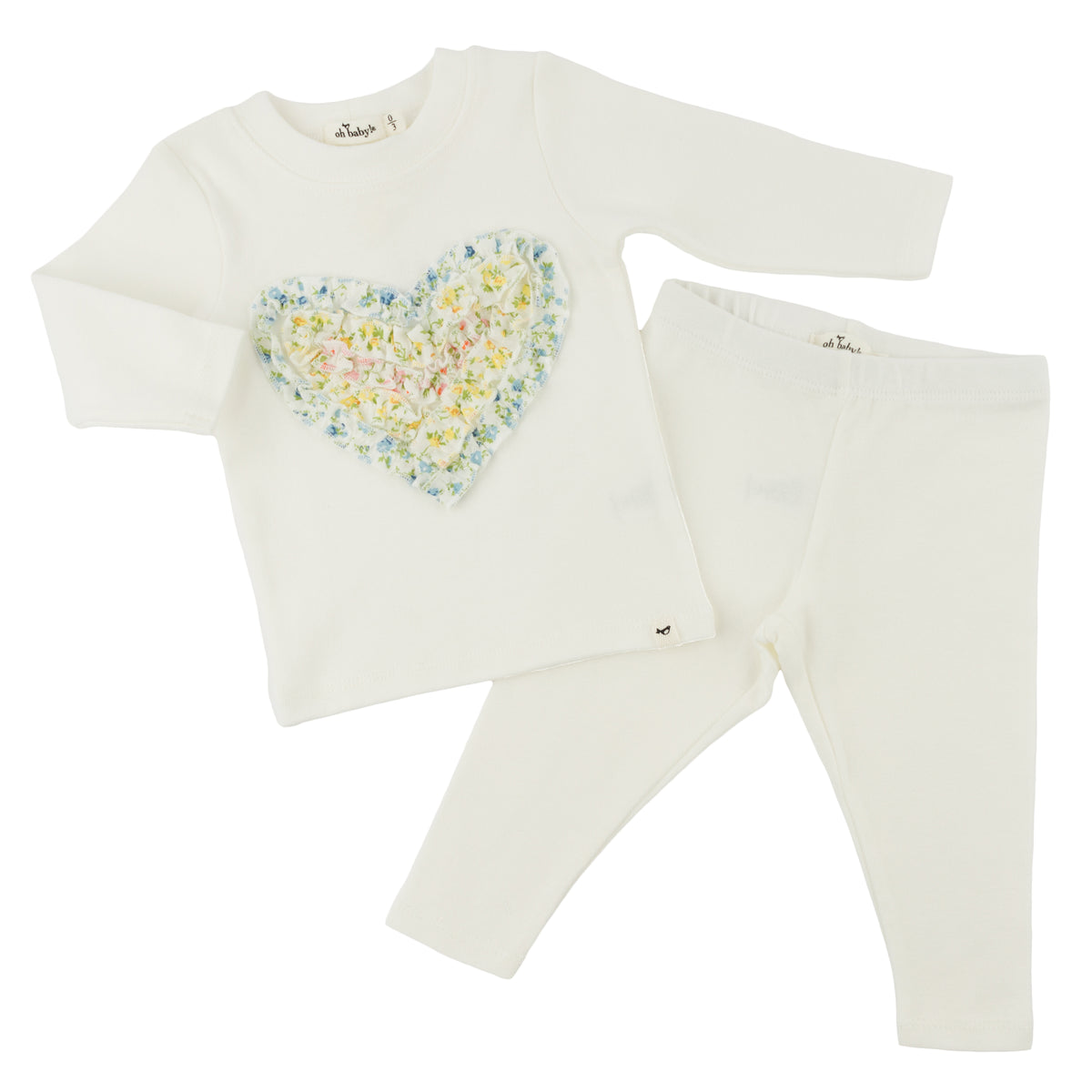 oh baby! Two Piece Set - Poppy Sprig Ruffle Heart - Cream - Alt