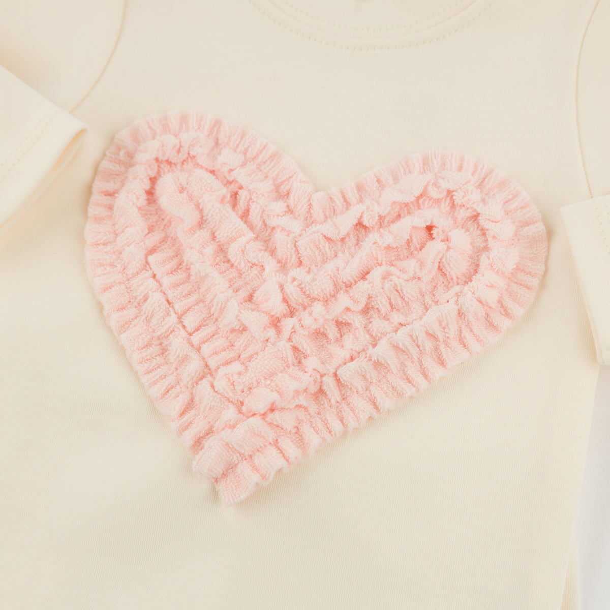oh baby! Two Piece Set - Pink Terry Ruffle Heart Applique - Milk - Close Up