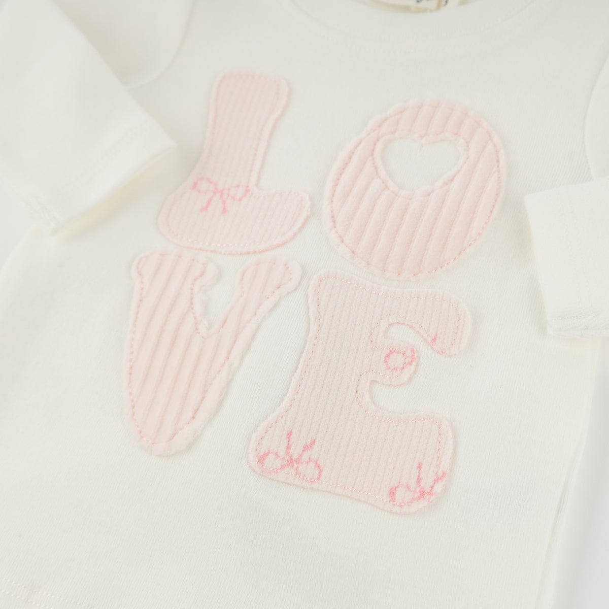 oh baby! Two Piece Set - Stacked LOVE Bows - Cream - Close-Up