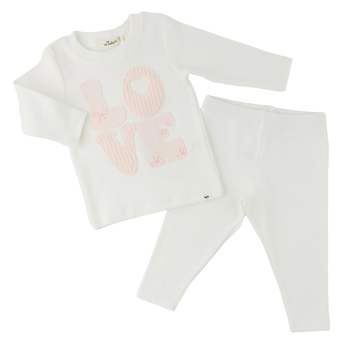 oh baby! Two Piece Set - Stacked LOVE Bows - Cream - Alternate