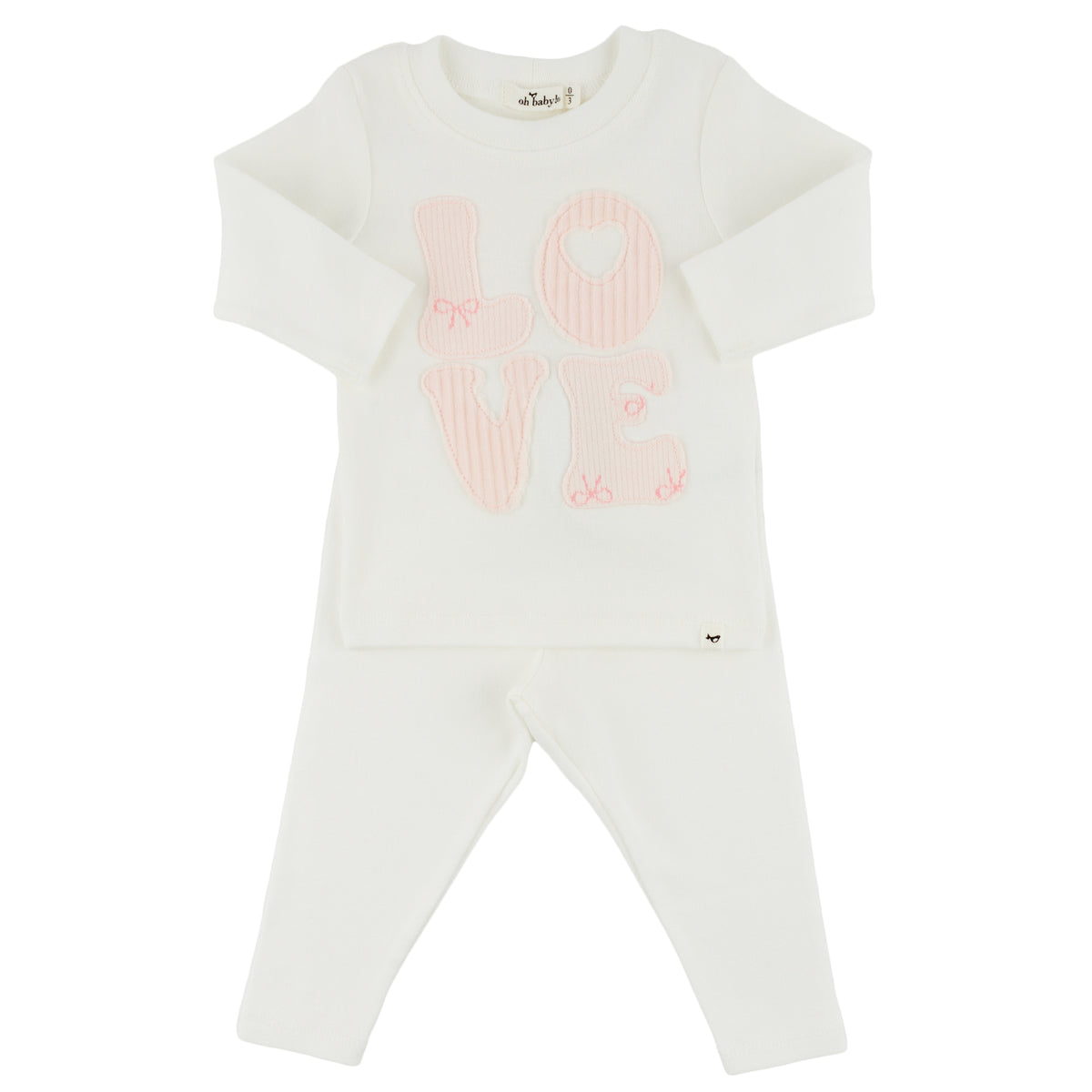 oh baby! Two Piece Set - Stacked LOVE Bows - Cream