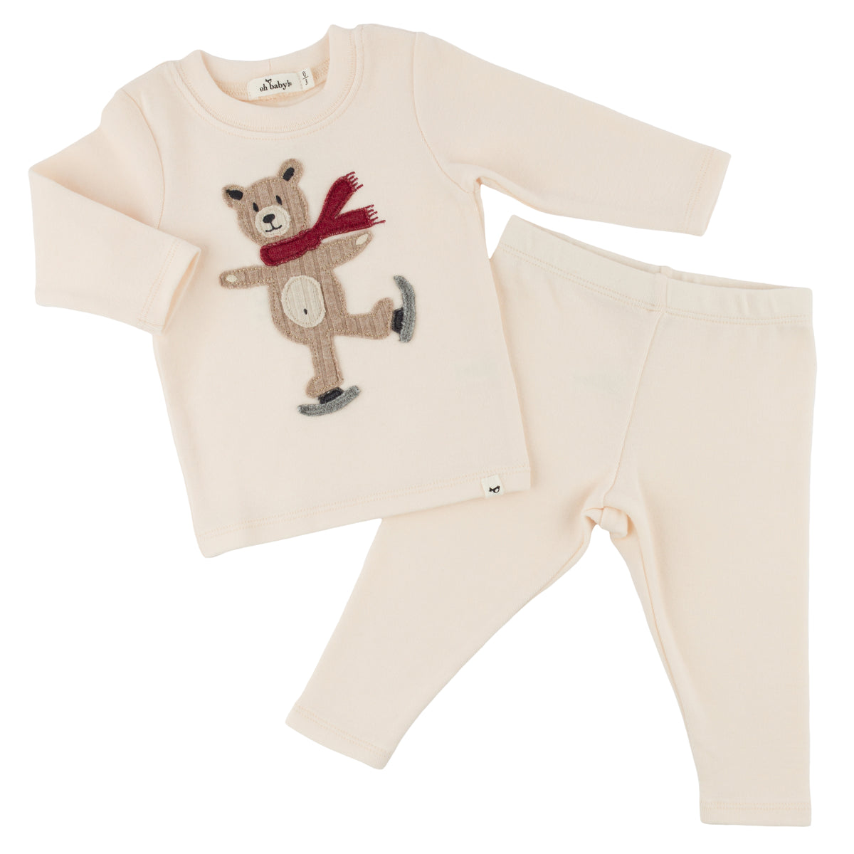 oh baby! Two Piece Set - Ice Skating Bear - Natural - Flat Lay