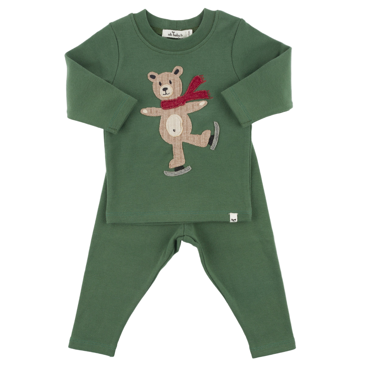 oh baby! Two Piece Set - Ice Skating Bear - Spruce