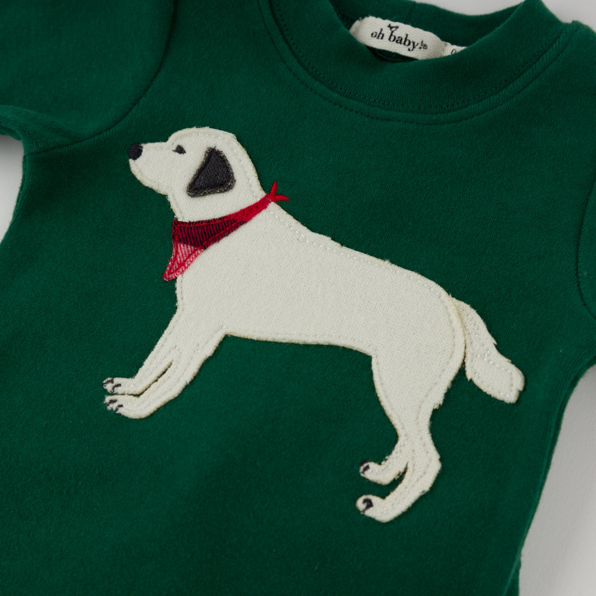 oh baby! Two Piece Set - English Lab Applique - Forest - closeup