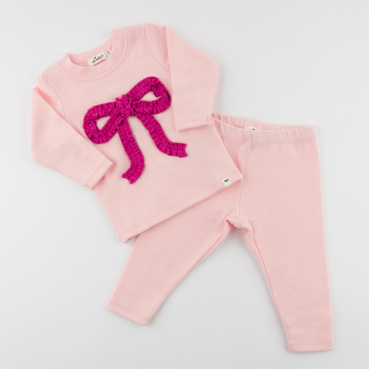 oh baby! Two Piece Set - Hot Pink Ruffle Bow - Pink