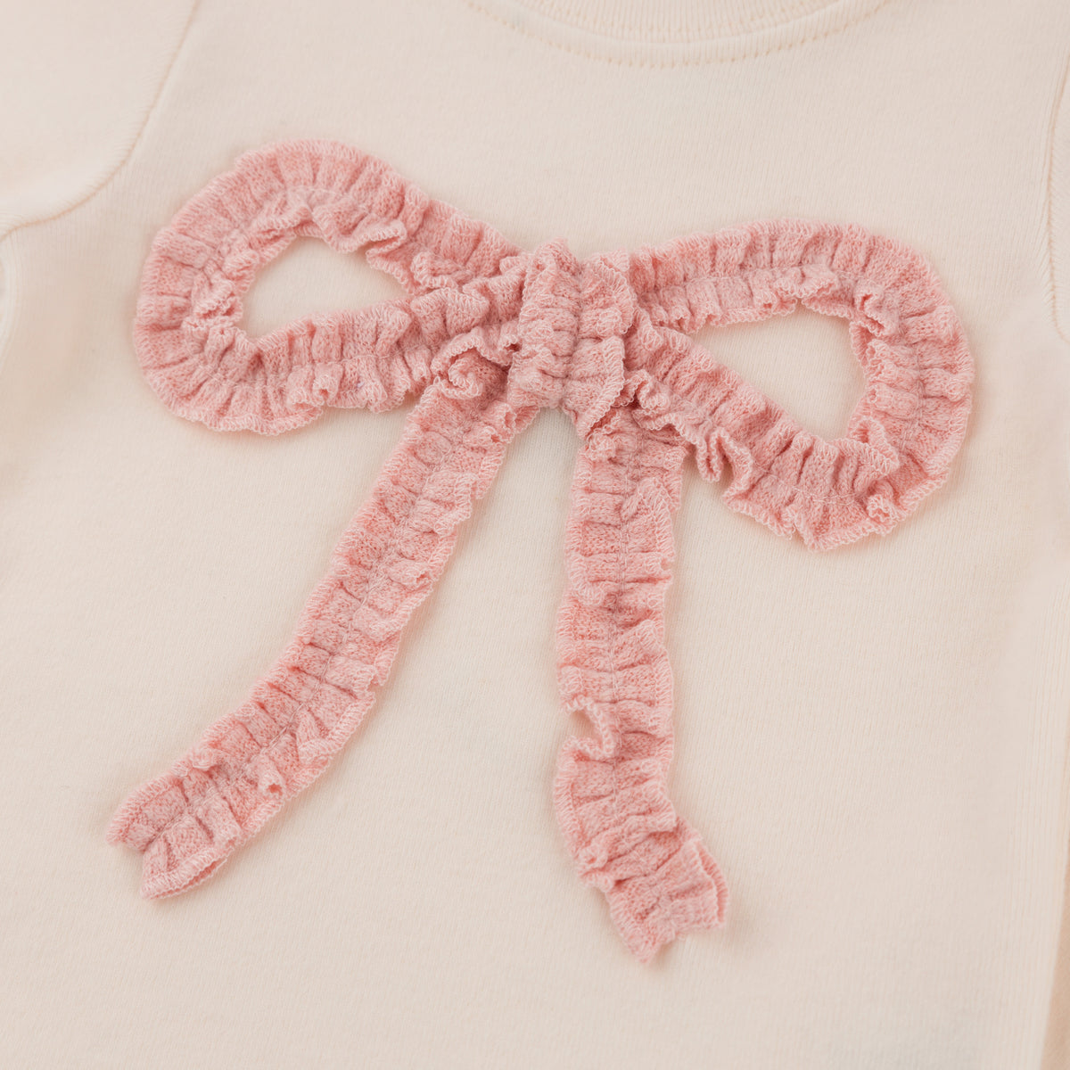 oh baby! Two Piece Set - Pink Rib Ruffle Bow - Natural - oh baby!