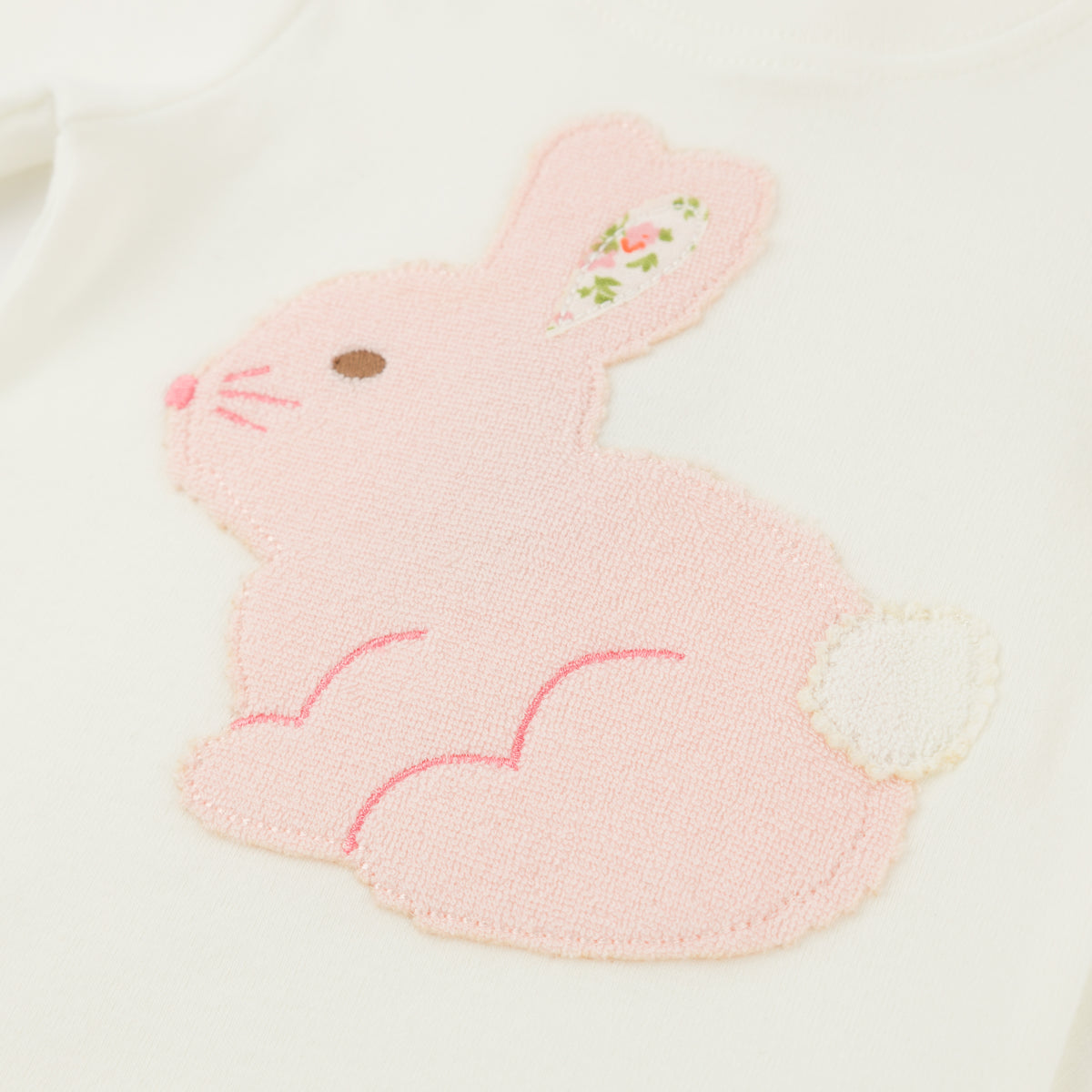 oh baby! Two Piece Set - Profile Pink Bunny Applique - Cream - Close Up