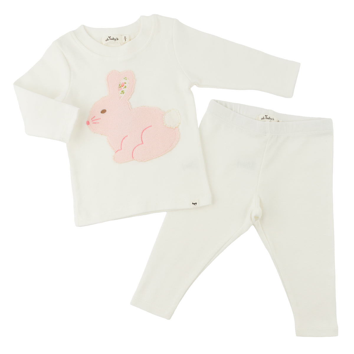 oh baby! Two Piece Set - Profile Pink Bunny Applique - Cream - Alt