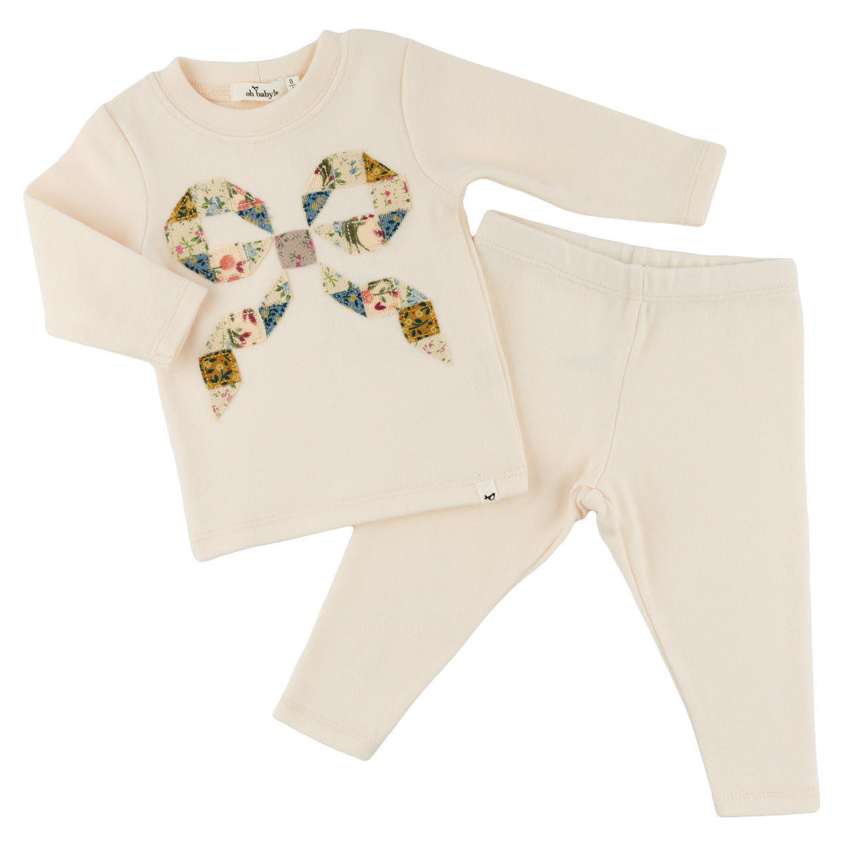oh baby! Two Piece Set - Floral Quilt Bow - Natural - Flat Lay