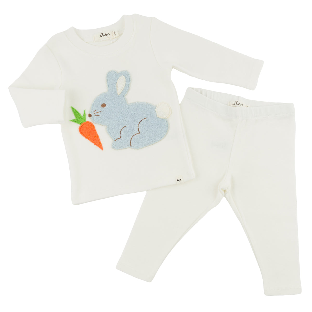oh baby! Two Piece Set - Profile Sky Blue Bunny with Carrot Applique - Cream - Alt