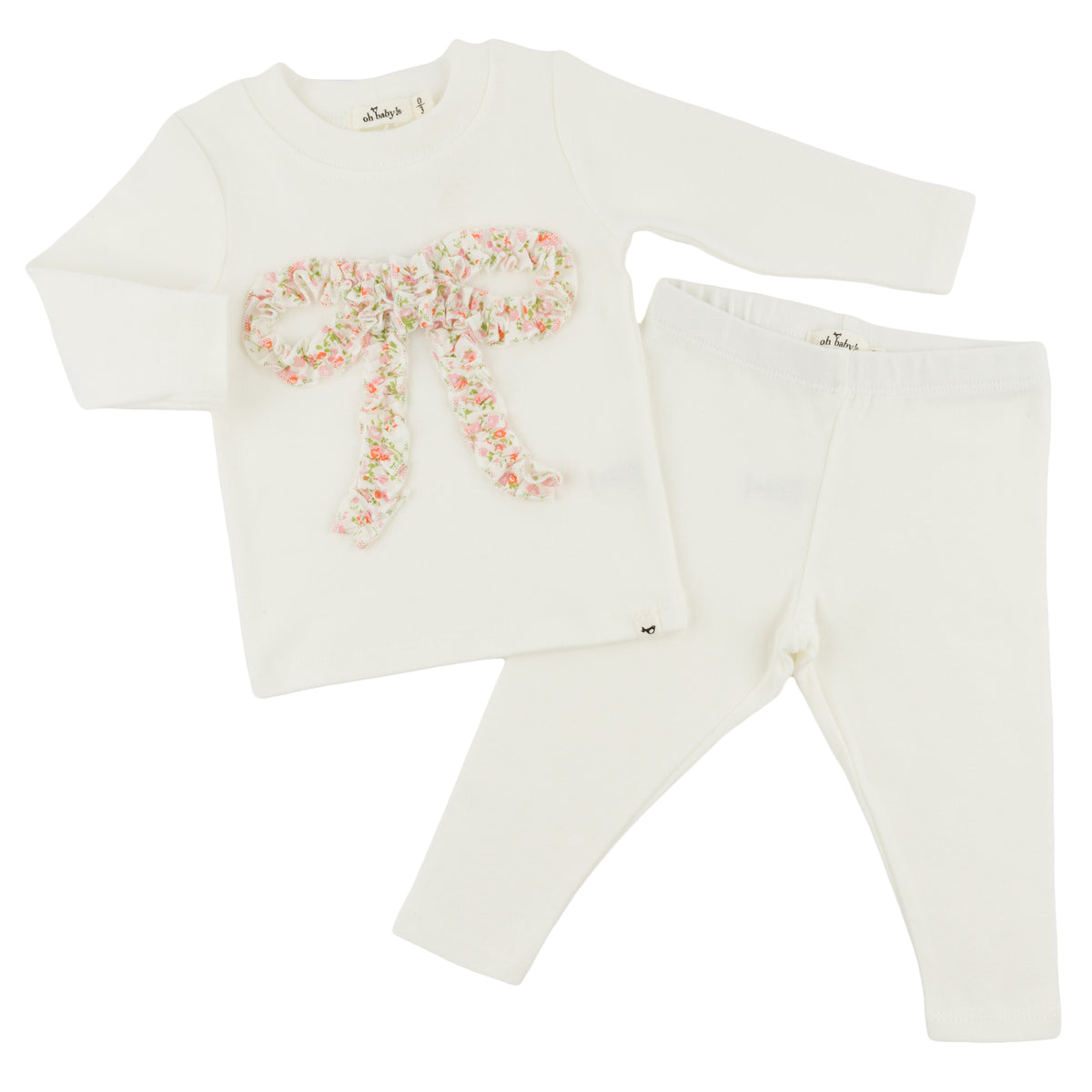 oh baby! Two Piece Set - Blush Poppy Sprig Ruffle Bow Applique - Cream - Alt