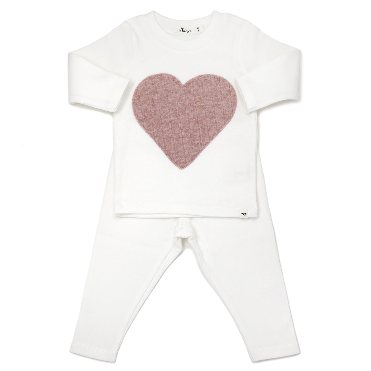 oh baby! Long Sleeve Two Piece Set - Ribbed Heart Blush - Cream