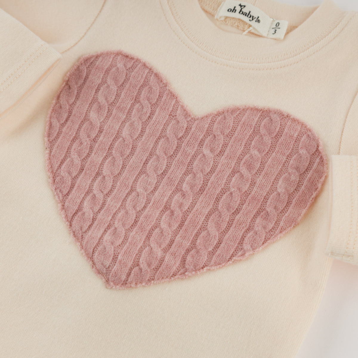 oh baby! Two Piece Set - Pale Pink Cable Heart - Sugar Cookie - Applique