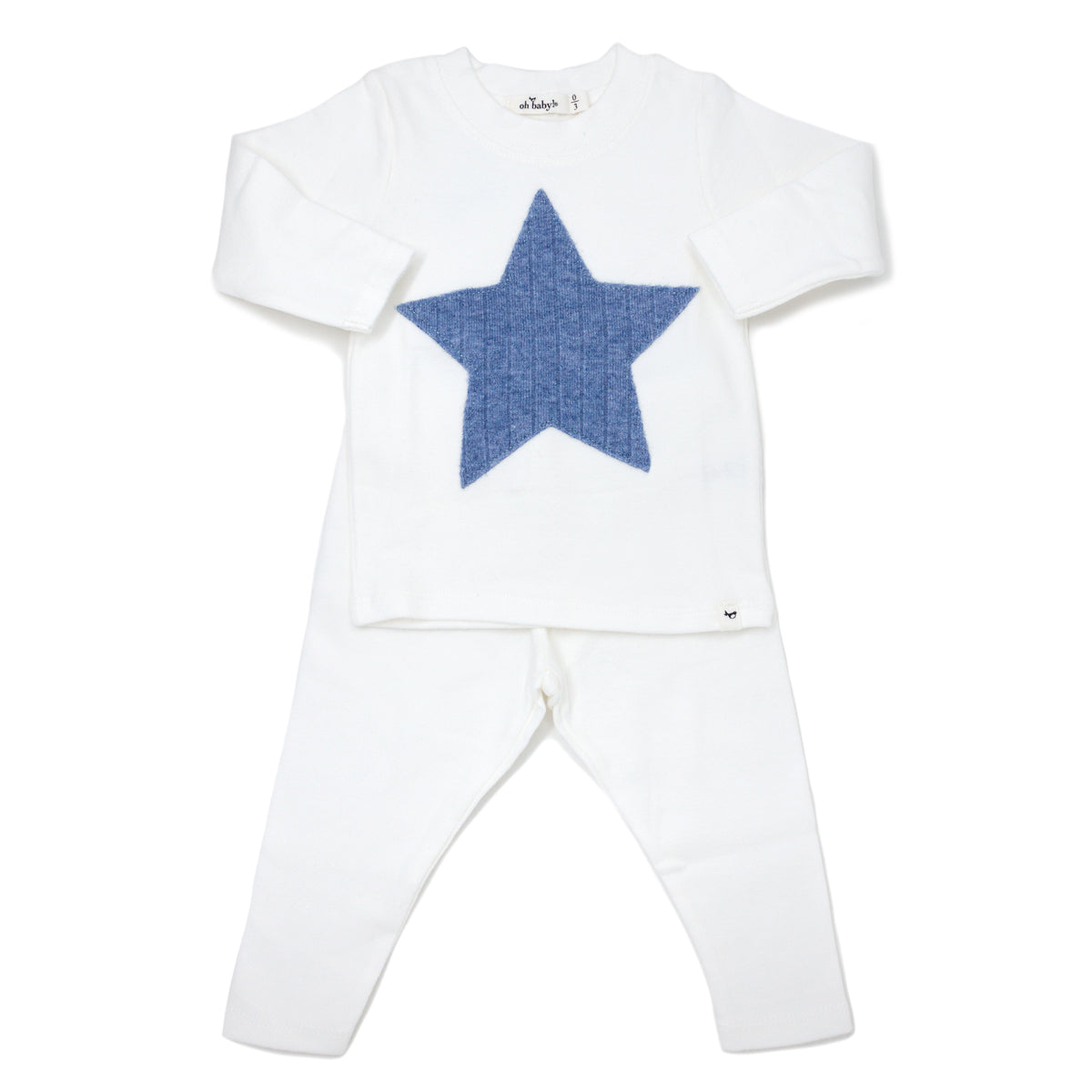 oh baby! Long Sleeve Two Piece Set - Ribbed Star Blue Heather - Cream