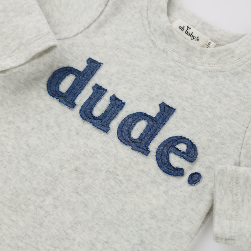 oh baby! Long Sleeve Two Piece Set Denim "dude" Applique  