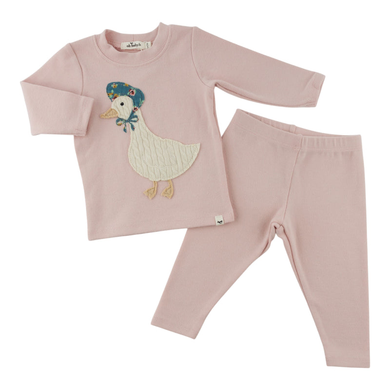 oh baby! Two Piece Set - Mother Goose Applique - Dusty Pink - Separates