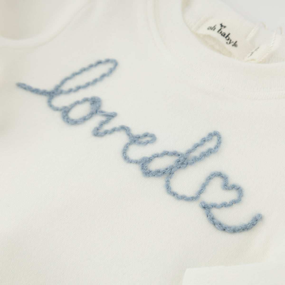 oh baby! Two Piece Set - "loved with heart" Fog Embroidered - Cream - Close Up