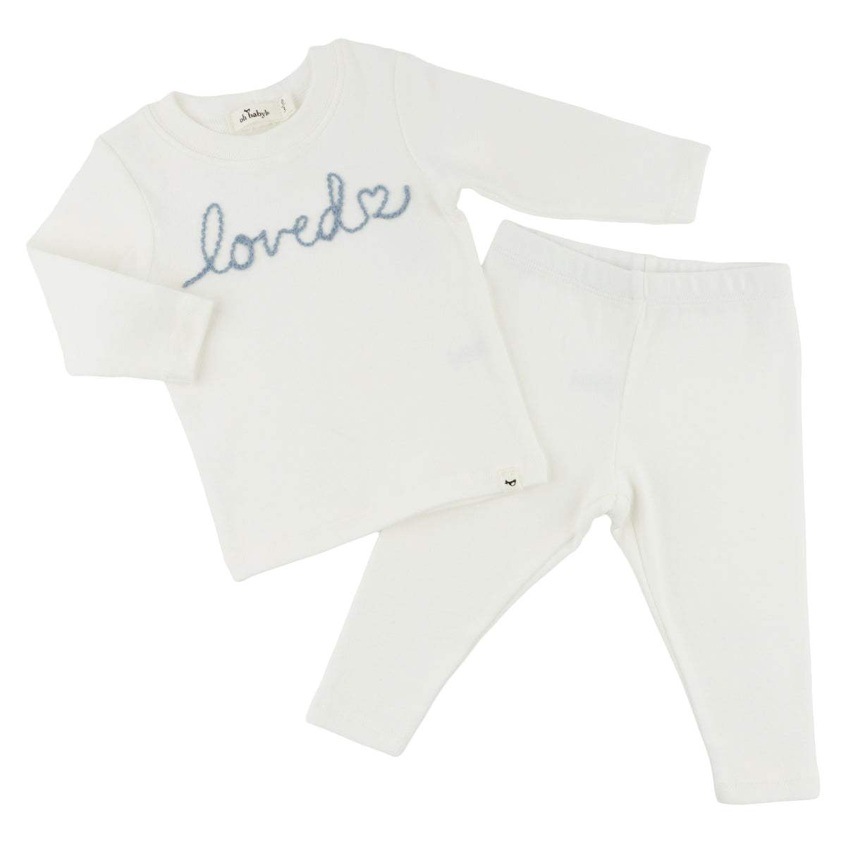 oh baby! Two Piece Set - "loved with heart" Fog Embroidered - Cream - Flatlay