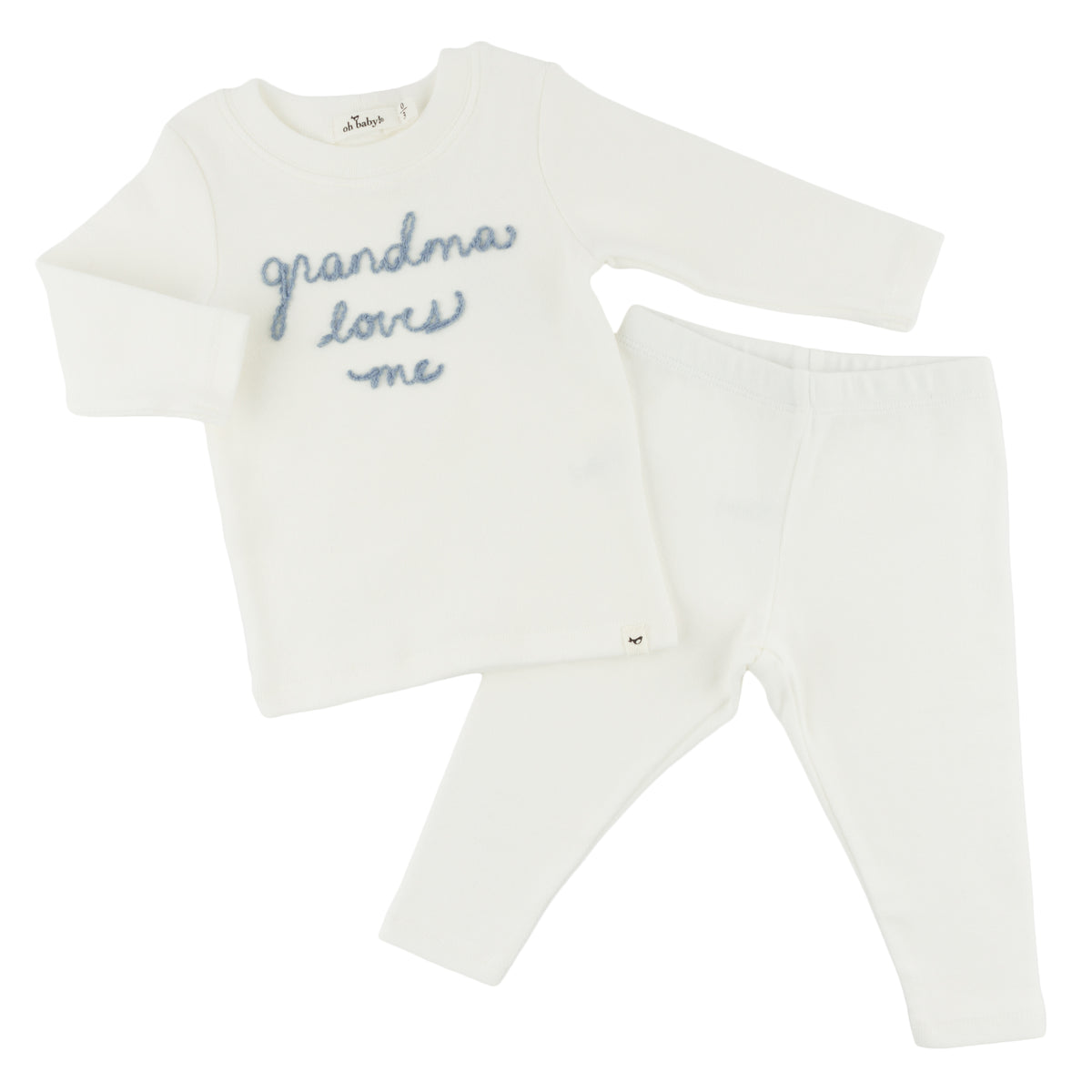 oh baby! Two Piece Set - "grandma loves me" Fog Embroidered - Cream - Flat Lay