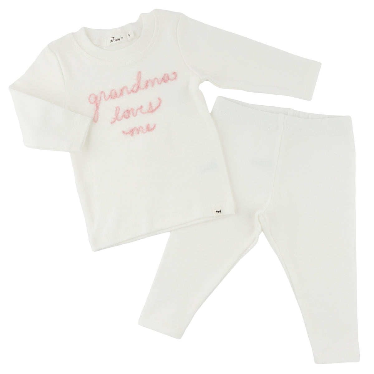 oh baby! Two Piece Set - "grandma loves me" Pink Embroidered - Cream