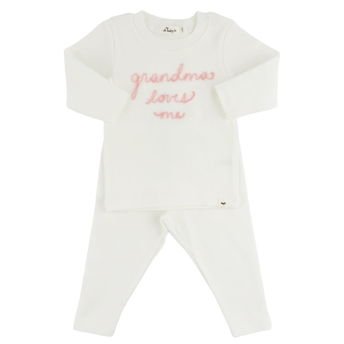 oh baby! Two Piece Set - "grandma loves me" Pink Embroidered - Cream