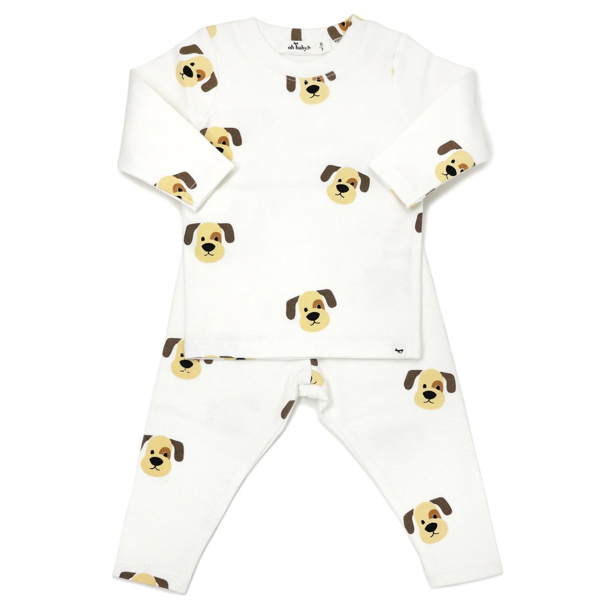 oh baby! Long Sleeve Two Piece Set - Puppy Faces Print - Cream