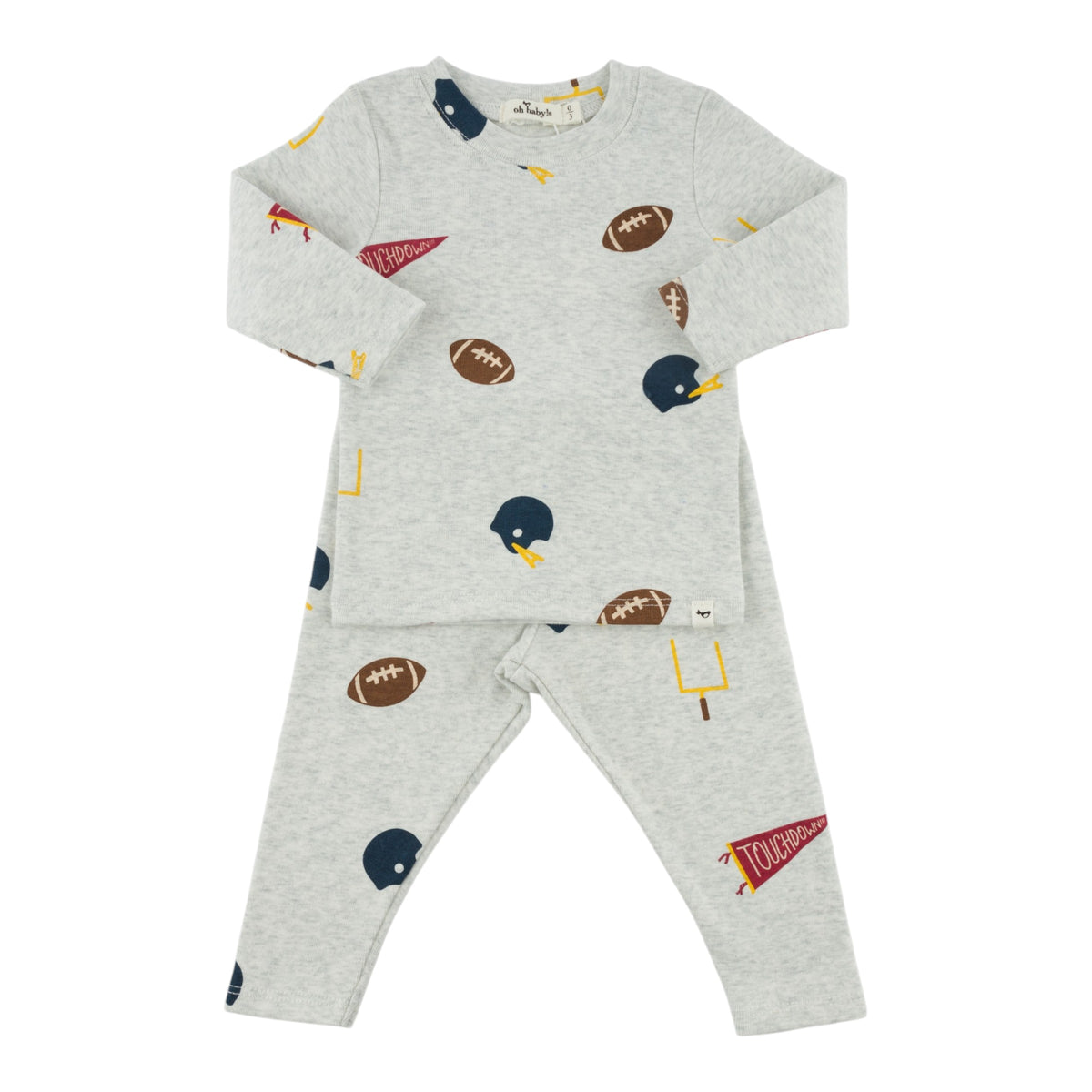 oh baby! Two Piece Set - Football Print - Heather Gray