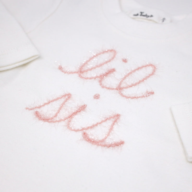oh baby! Two Piece Set - Lil Sis in Blush Pink/Gold Yarn - Cream
