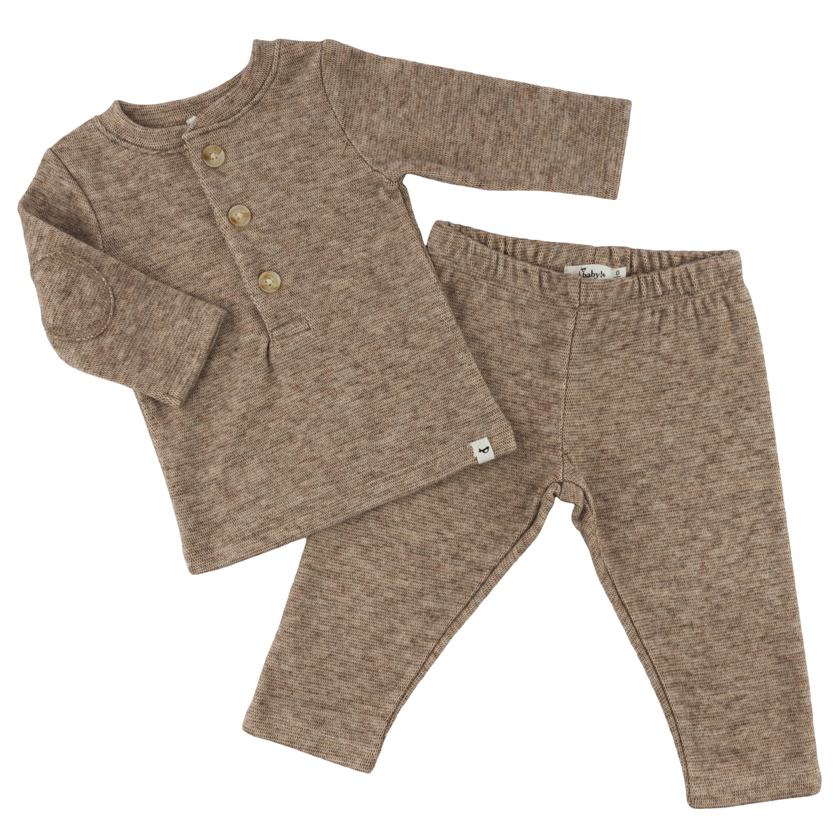 oh baby! Honeycomb Elbow Patch Henley Set - Chocolate - Separates