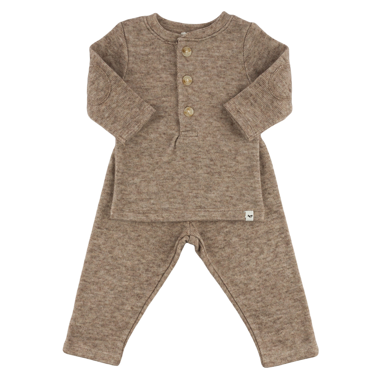 oh baby! Honeycomb Elbow Patch Henley Set - Chocolate