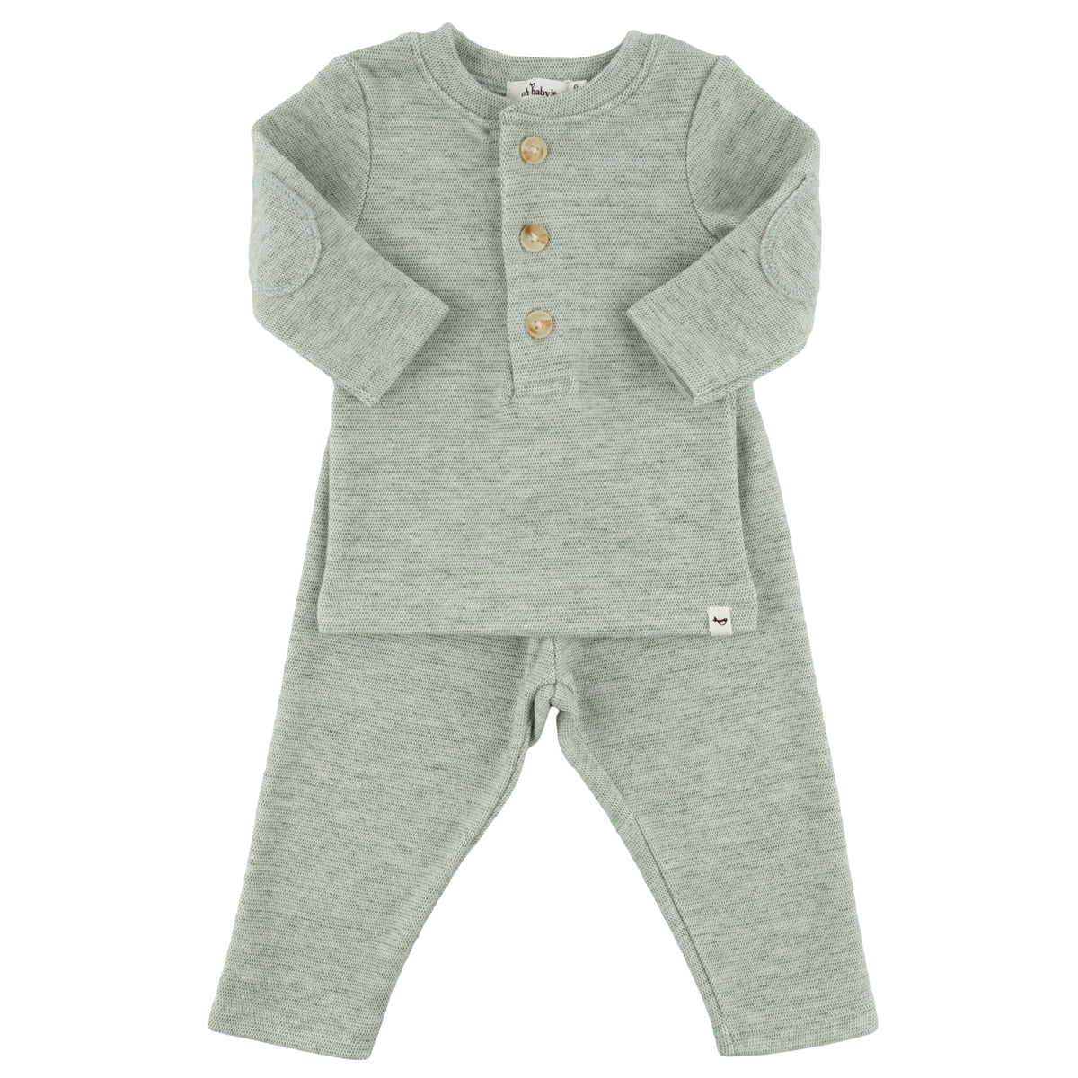 oh baby! Honeycomb Elbow Patch Henley Set - Spruce - oh baby!