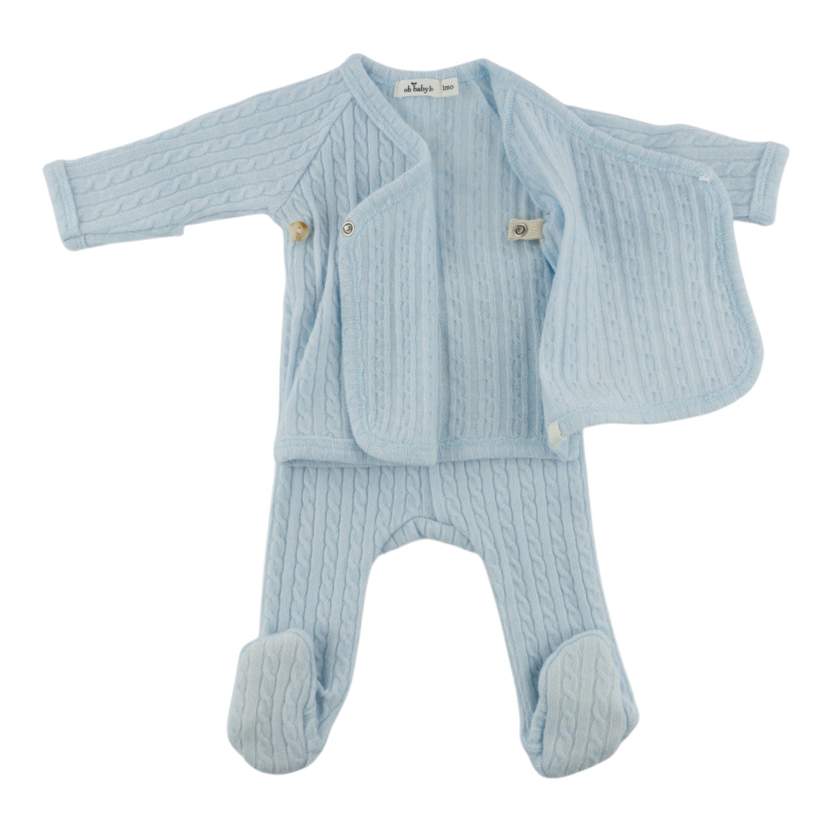 oh baby! Cable Knit Kimono Set - Sky Blue - Open