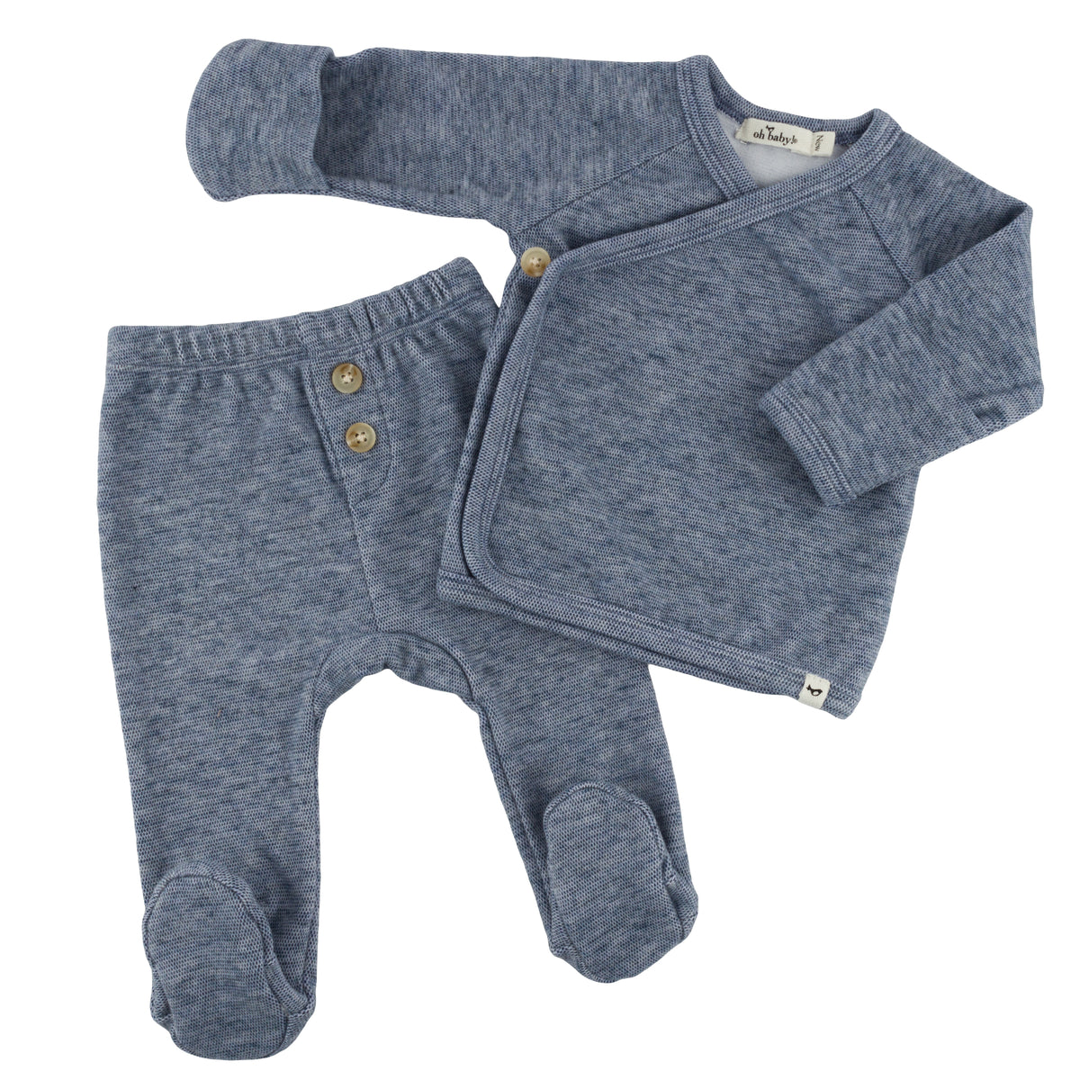 oh baby! Honeycomb Kimono Footie Set - Denim - Flatlay