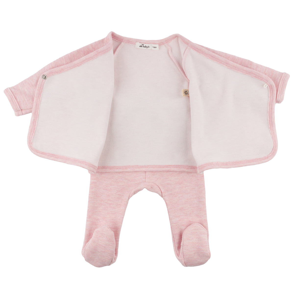 oh baby! Honeycomb Kimono Footie Set - Pale Pink - Open